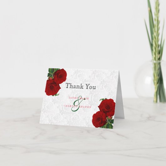 Carte De Remerciements Mariage Fleur Rose Rouge Profond (Devant)