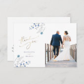 carte de remerciements mariage fleur sauvage bleu (Devant / Derrière)