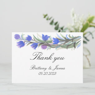 Carte De Remerciements Mariage fleur sauvage bleu sauge vert