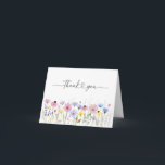 Carte De Remerciements Mariage Fleur sauvage de jardin boho romantique<br><div class="desc">Envoyez votre gratitude avec ce carte de remerciements fleur sauvage d'aquarelle polyvalent, qui présente un pré joyeux de fleurs peintes à la main en rose, violet, bleu et jaune avec des lettres de script modernes qui disent "merci". L'intérieur est laissé en blanc pour que vous puissiez écrire une note personnelle...</div>