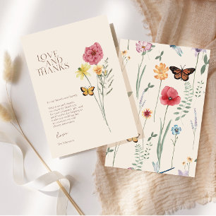 Carte De Remerciements Mariage Fleur Sauvage Rose Jaune Amour Et Remercie
