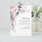 Carte De Remerciements Mariage Fleurie Script Rose Bleu (Debout devant)