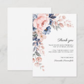 Carte De Remerciements Mariage Fleurie Script Rose Bleu (Devant / Derrière)