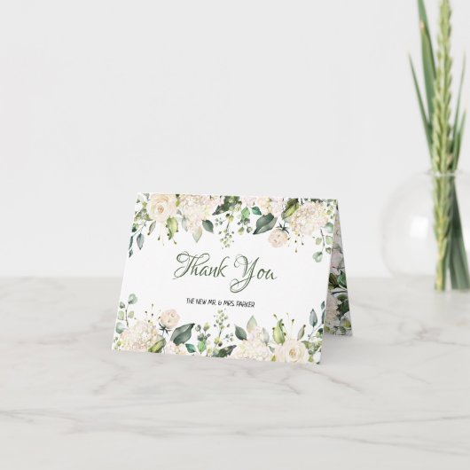 Carte de remerciements Mariage Fleurs blanches (Devant)