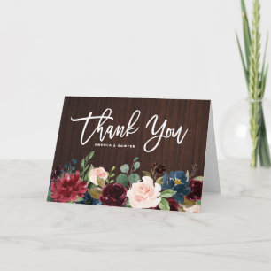 Carte De Remerciements Mariage Fleurs d'Automne Bois Sombre Rustique Bour