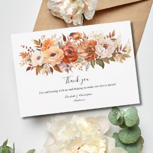 Carte De Remerciements Mariage Fleurs Florales Bohème Terracotta
