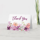 Carte De Remerciements Mariage Fleurs Florales Magenta Violet (Devant)