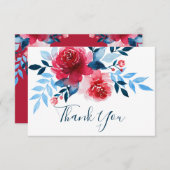Carte de remerciements Mariage Fleurs rouges aquar (Devant / Derrière)