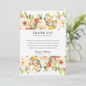 CARTE DE REMERCIEMENTS MARIAGE FLORAL À L'AQUARELLE ROSE PÊCHE TEINTÉ (Debout devant)