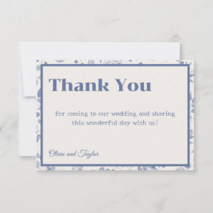 Carte De Remerciements Mariage Floral Aquarelle Bleu Poussiéreux
