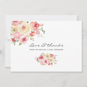 Carte De Remerciements Mariage Floral Aquarelle Rose et Vert Sauge