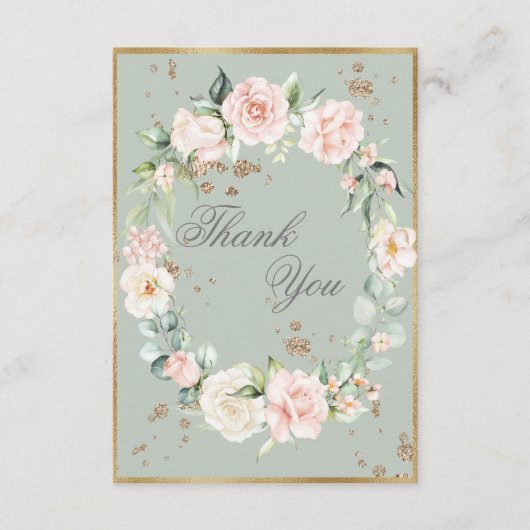 Carte De Remerciements Mariage Floral Aquarelle Vert Sauge Or Élégant (Devant)