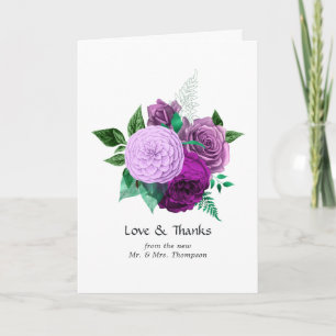 Carte De Remerciements Mariage floral aquarelle violet et vert