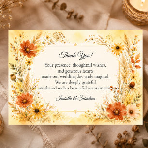 Carte De Remerciements Mariage Floral Automnal Élégant