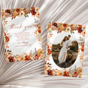 Carte De Remerciements Mariage Floral Automnal Élégant Rustique