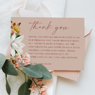 Carte De Remerciements Mariage Floral Beige Rose Chaud Bloom Botanique