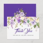 Carte De Remerciements Mariage floral blanc blanc violet rustique (Devant / Derrière)