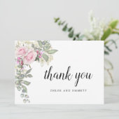 Carte De Remerciements Mariage floral blanc et blanc (Debout devant)