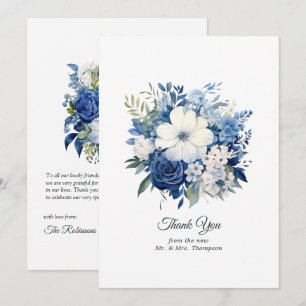 Carte De Remerciements Mariage floral blanc et marine