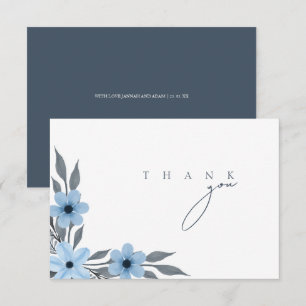 Carte De Remerciements Mariage Floral Bleu Ardoise Élégant