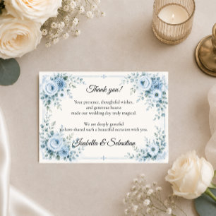 Carte De Remerciements Mariage Floral Bleu Élégant