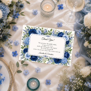 Carte De Remerciements Mariage Floral Bleu Élégant