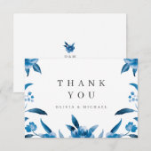 Carte De Remerciements Mariage floral bleu et blanc (Devant / Derrière)