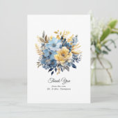 Carte De Remerciements Mariage floral bleu et or Dusty (Debout devant)