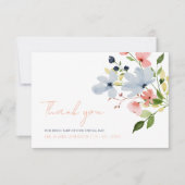 Carte De Remerciements Mariage floral bleu et rose simple Boho (Devant)