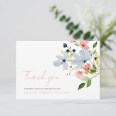Carte De Remerciements Mariage floral bleu et rose simple Boho (Debout devant)
