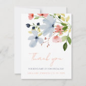 Carte De Remerciements Mariage floral bleu et rose simple Boho (Devant)