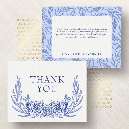 Carte De Remerciements Mariage Floral bleu français