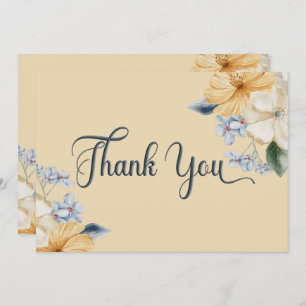 Carte De Remerciements Mariage floral bleu jaune et blanc