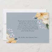 Carte De Remerciements Mariage floral bleu jaune et blanc (Dos)