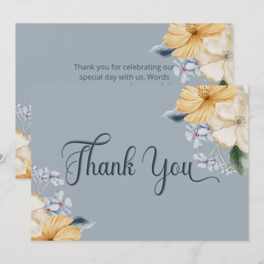 Carte De Remerciements Mariage floral bleu jaune et blanc (Devant / Derrière)