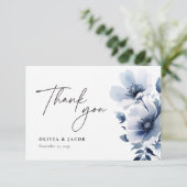 Carte De Remerciements Mariage floral bleu marine (Debout devant)
