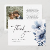 Carte De Remerciements Mariage floral bleu marine (Devant / Derrière)