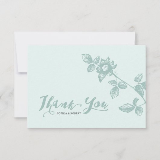 Carte De Remerciements Mariage floral bleu rustique (Devant)