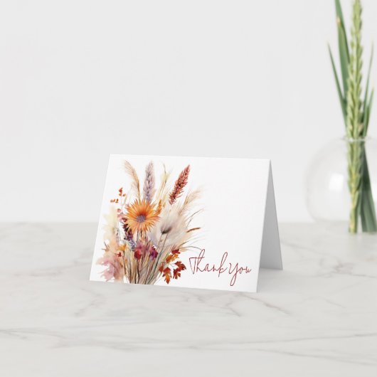Carte De Remerciements Mariage floral Boho d'automne | Blanc (Devant)