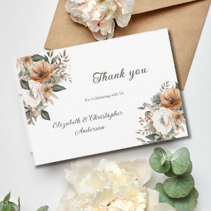 Carte De Remerciements Mariage Floral Botanique Beige Verdure Neutre