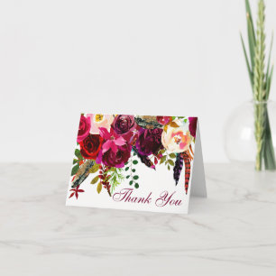 Carte de remerciements mariage - Floral Bourgogne,