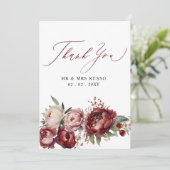 Carte De Remerciements Mariage floral Burgundy élégant Script (Debout devant)