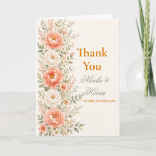 Carte De Remerciements Mariage Floral Corail & Sauge