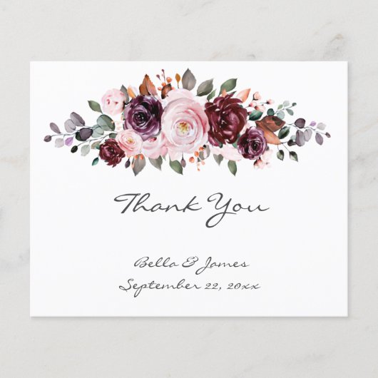Carte de remerciements Mariage floral d'aquarelle  (Devant)