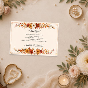 Carte De Remerciements Mariage Floral d'Automne Rustique