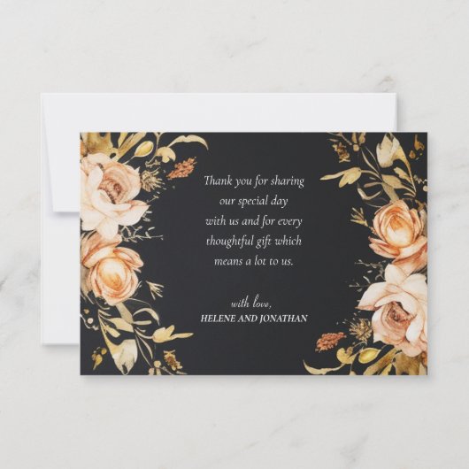 Carte De Remerciements Mariage Floral de automne moderne noir (Dos)
