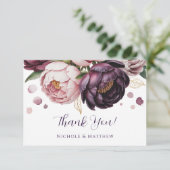 Carte De Remerciements Mariage floral de Blush et Plum Peony (Debout devant)