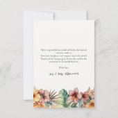 Carte de remerciements Mariage floral de Boho trop (Dos)
