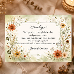 Carte De Remerciements Mariage Floral de Jardin Automnal Intemporel