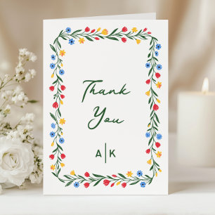 Carte De Remerciements Mariage Floral de Jardin Coloré et Vibrant